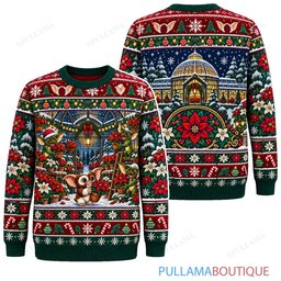 Gremlins Poinsettia Greenhouse ugly christmas sweater