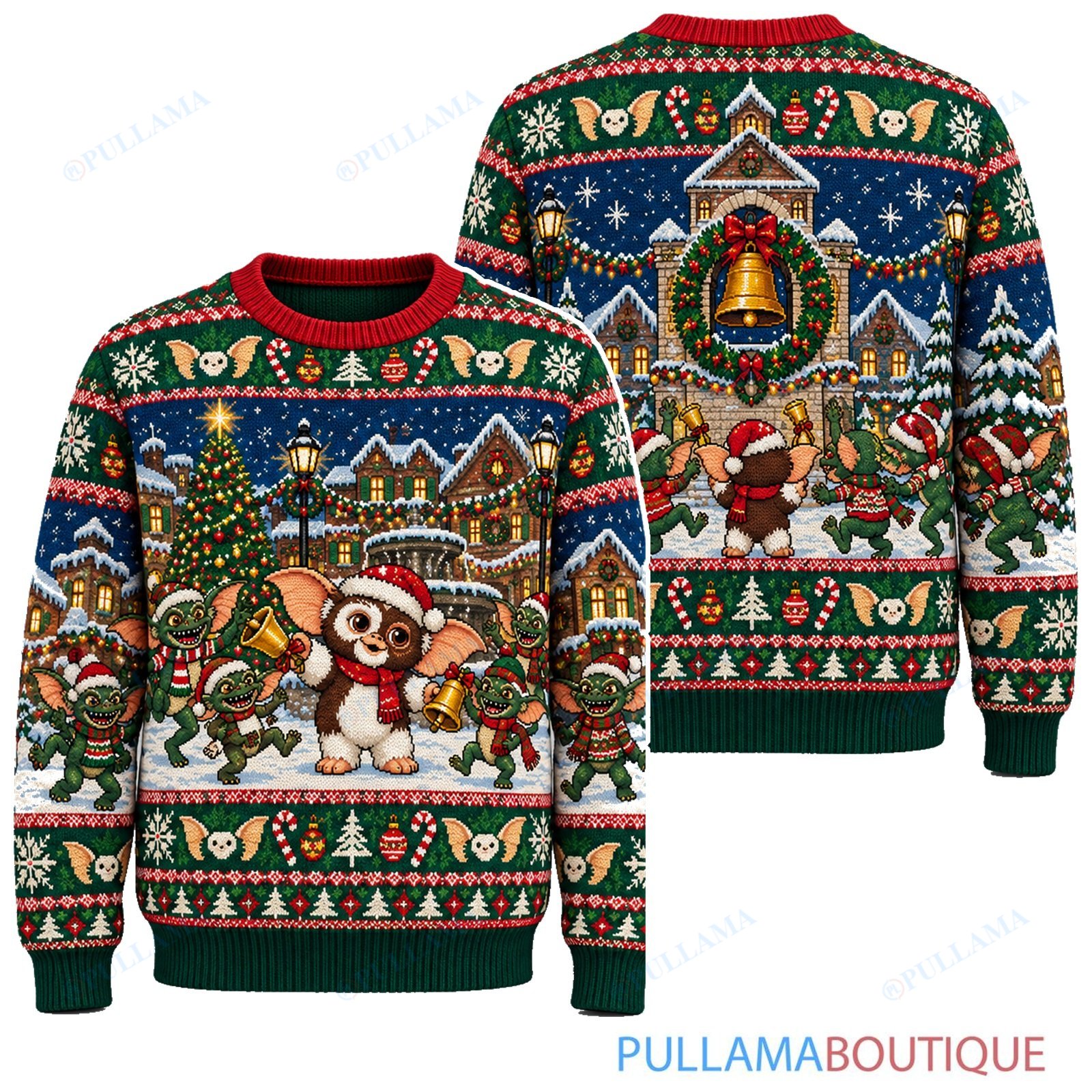 Gremlins Snowy Village Gift Walk ugly christmas sweater
