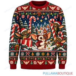 Gremlins Candy Cane Castle ugly christmas sweater
