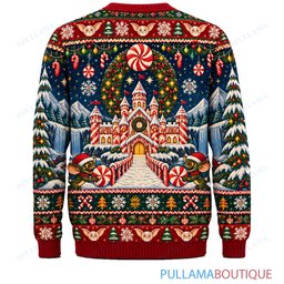 Gremlins Candy Cane Castle ugly christmas sweater