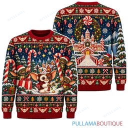 Gremlins Candy Cane Castle ugly christmas sweater