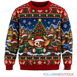 Gremlins Town Square Christmas Party ugly christmas sweater
