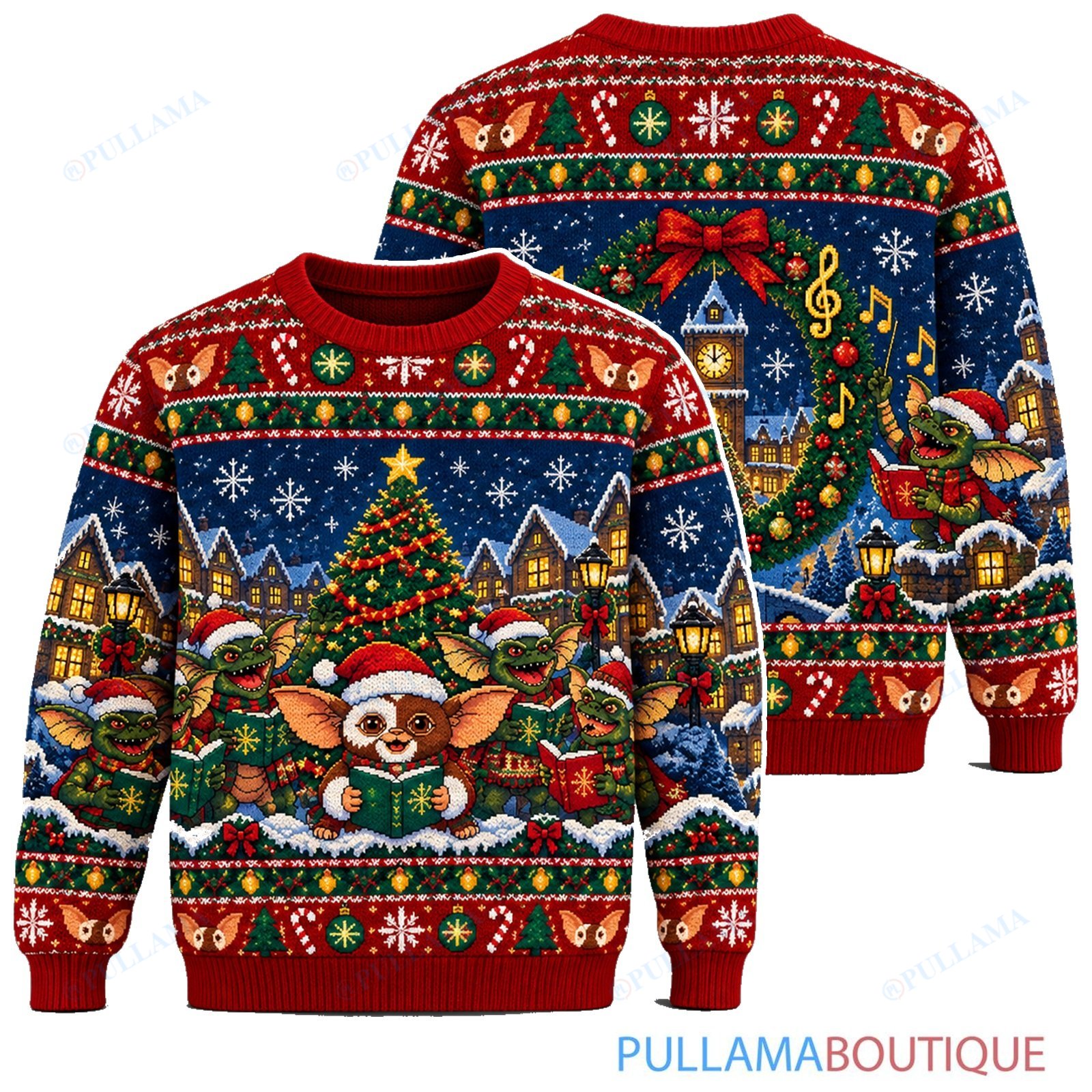 Gremlins Town Square Christmas Party ugly christmas sweater