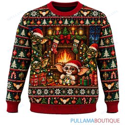 Gremlins Cozy Christmas Fireplace ugly christmas sweater