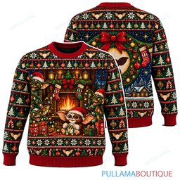 Gremlins Cozy Christmas Fireplace ugly christmas sweater