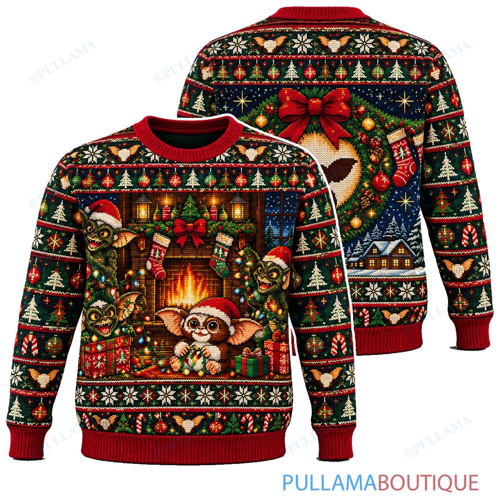 Gremlins Cozy Christmas Fireplace ugly christmas sweater