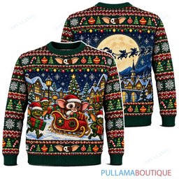 Gremlins Santa Sleigh Ride ugly christmas sweater