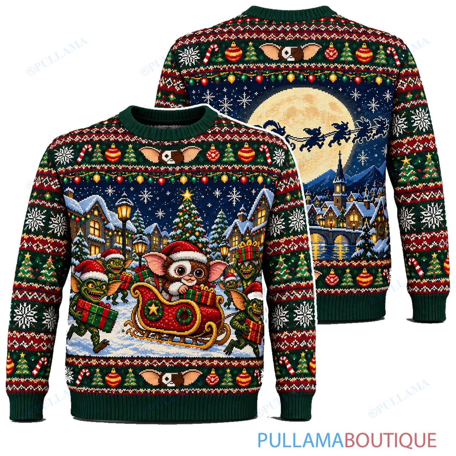 Gremlins Santa Sleigh Ride ugly christmas sweater