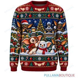 Gremlins Snowman Building ugly christmas sweater