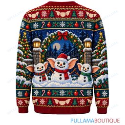 Gremlins Snowman Building ugly christmas sweater
