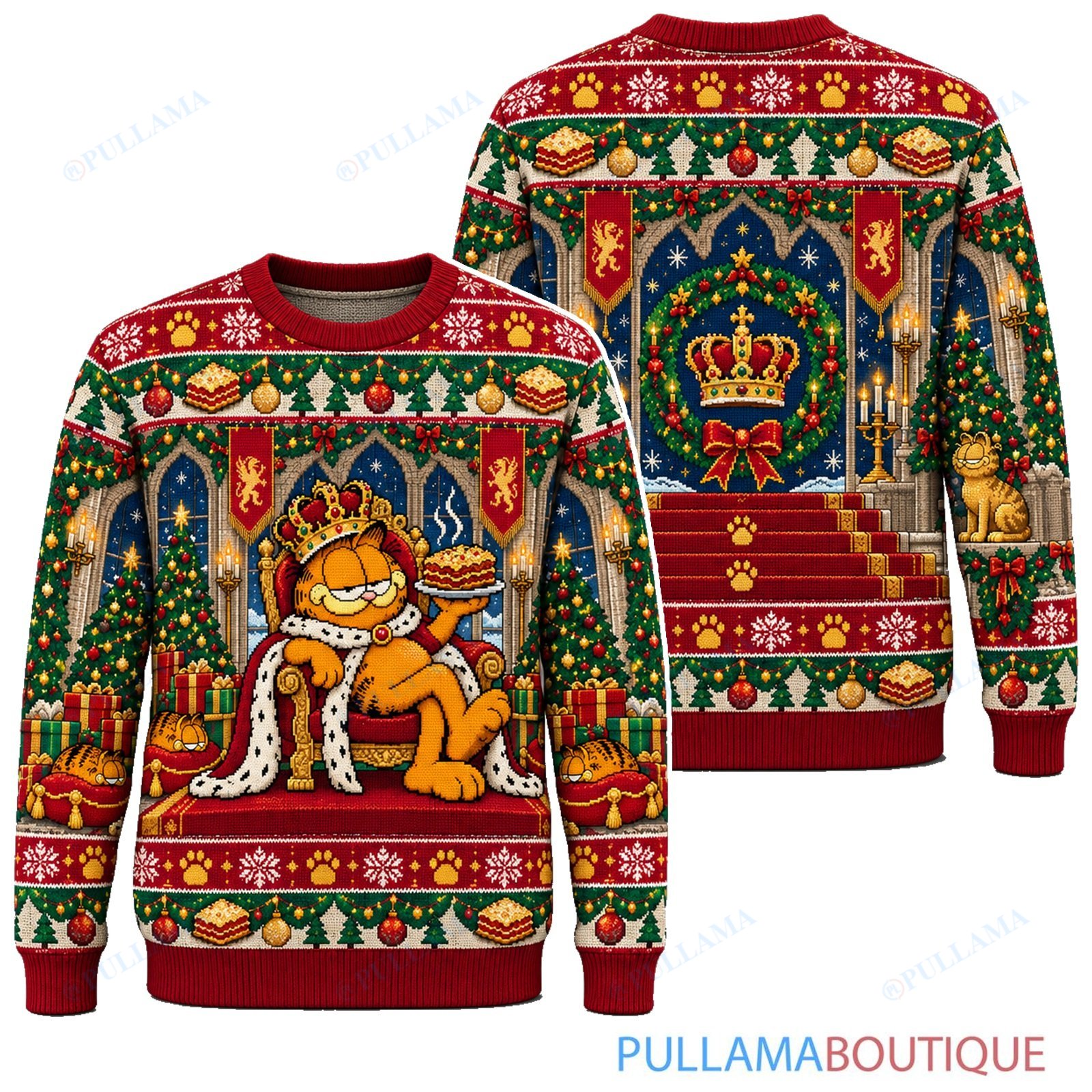 Garfield Christmas King Throne ugly christmas sweater