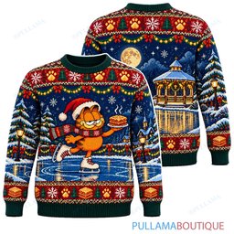 Garfield Holiday Ice Skating ugly christmas sweater