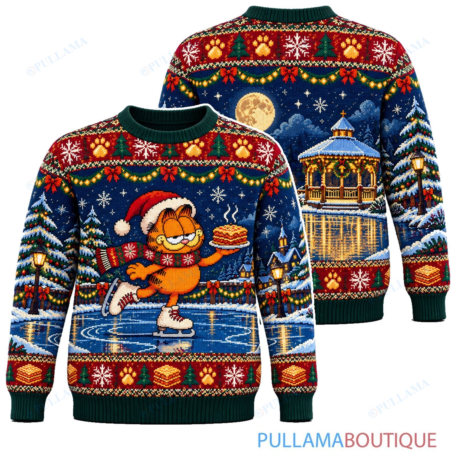 Garfield Holiday Ice Skating ugly christmas sweater