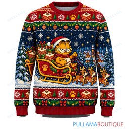 Garfield Santa Sleigh Ride ugly christmas sweater