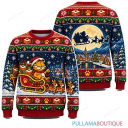 Garfield Santa Sleigh Ride ugly christmas sweater