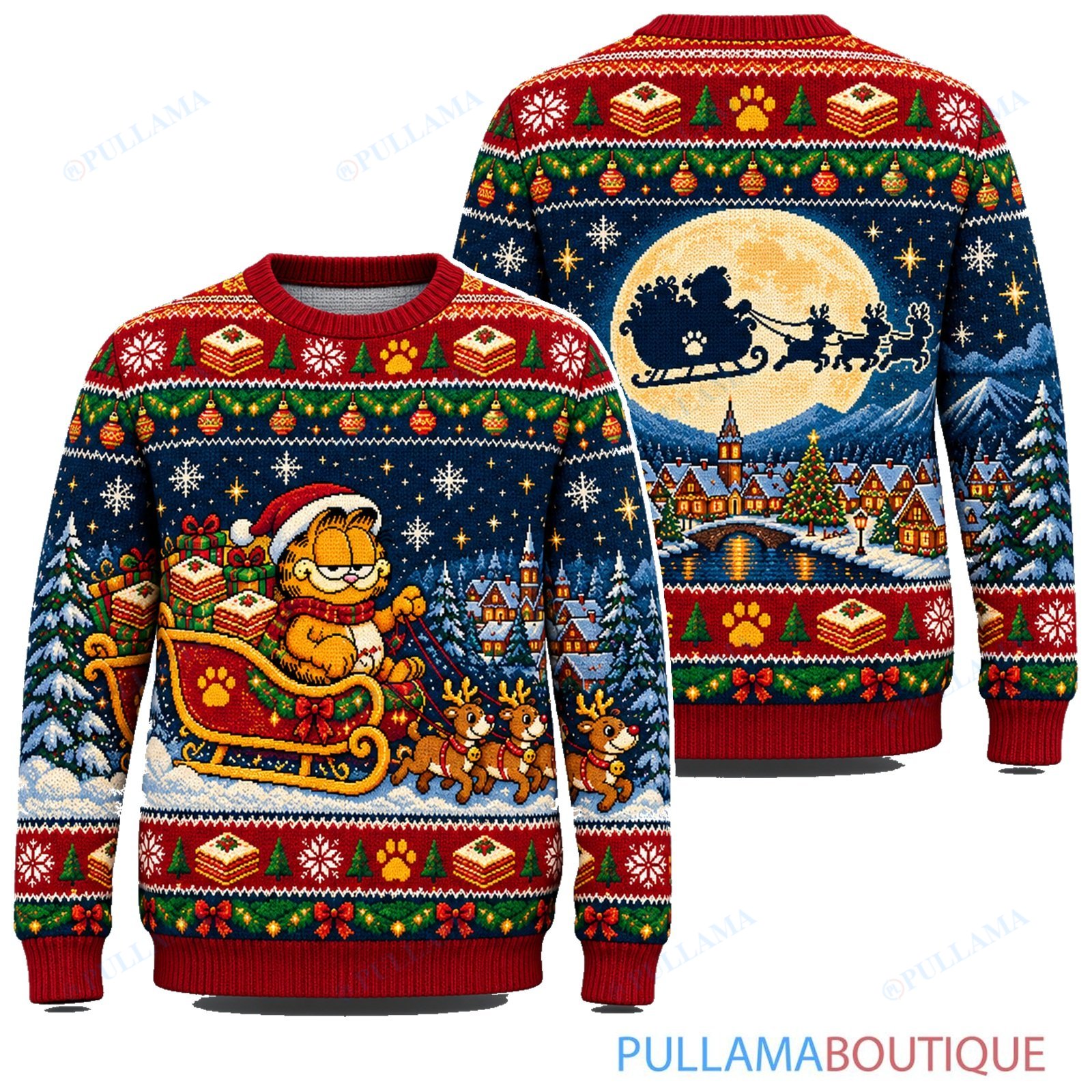 Garfield Santa Sleigh Ride ugly christmas sweater