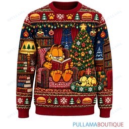 Garfield Cozy Christmas Library ugly christmas sweater