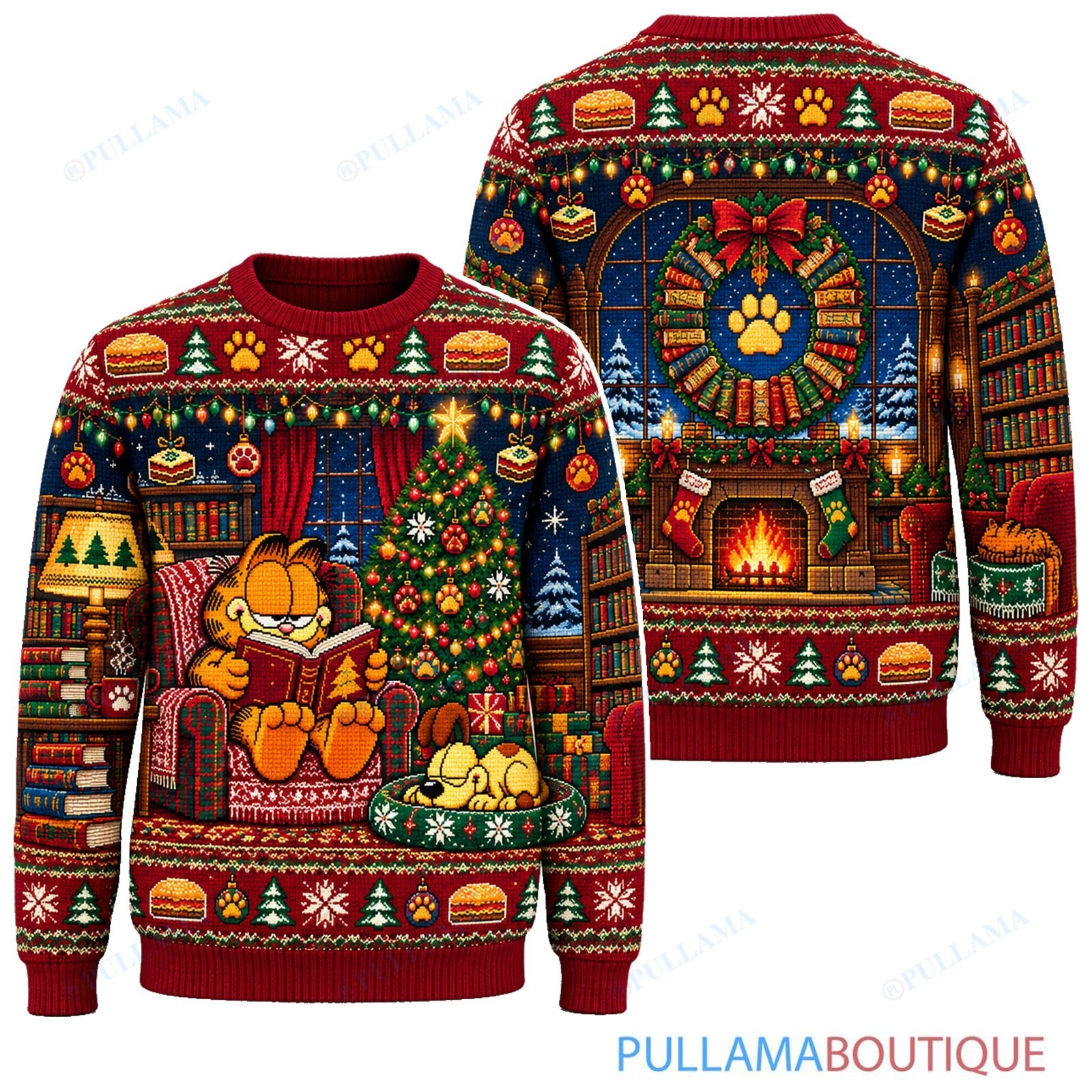 Garfield Cozy Christmas Library ugly christmas sweater