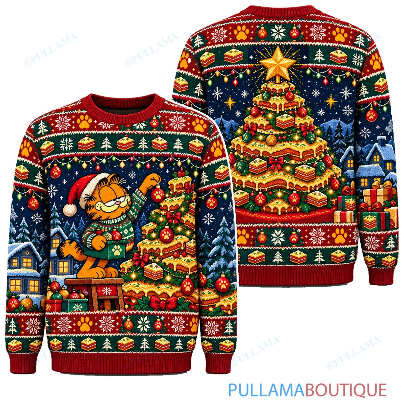 Garfield Lasagna Christmas Tree ugly christmas sweater