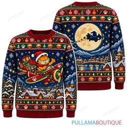 Garfield Holiday Airplane Ride ugly christmas sweater