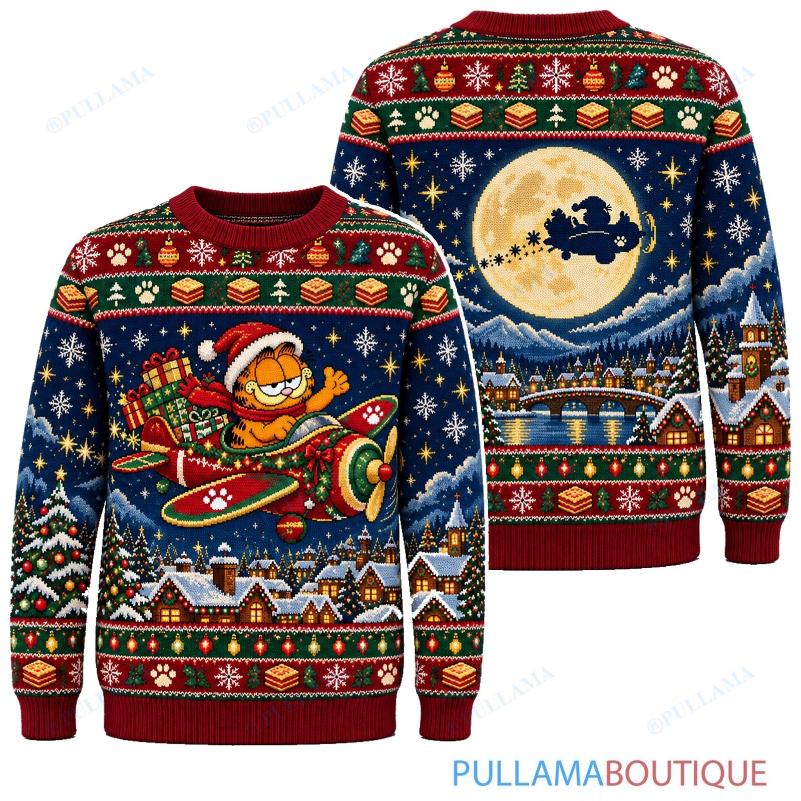 Garfield Holiday Airplane Ride ugly christmas sweater