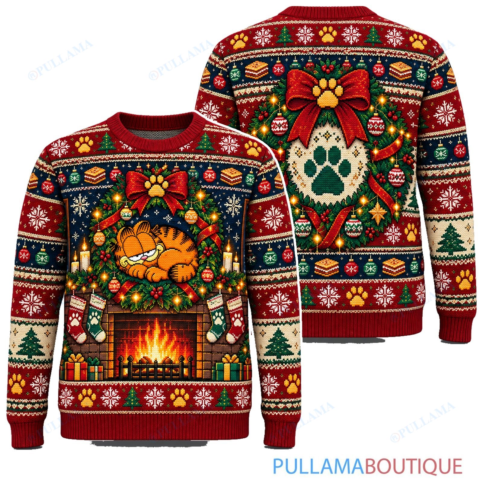 Garfield Christmas Wreath Nap ugly christmas sweater