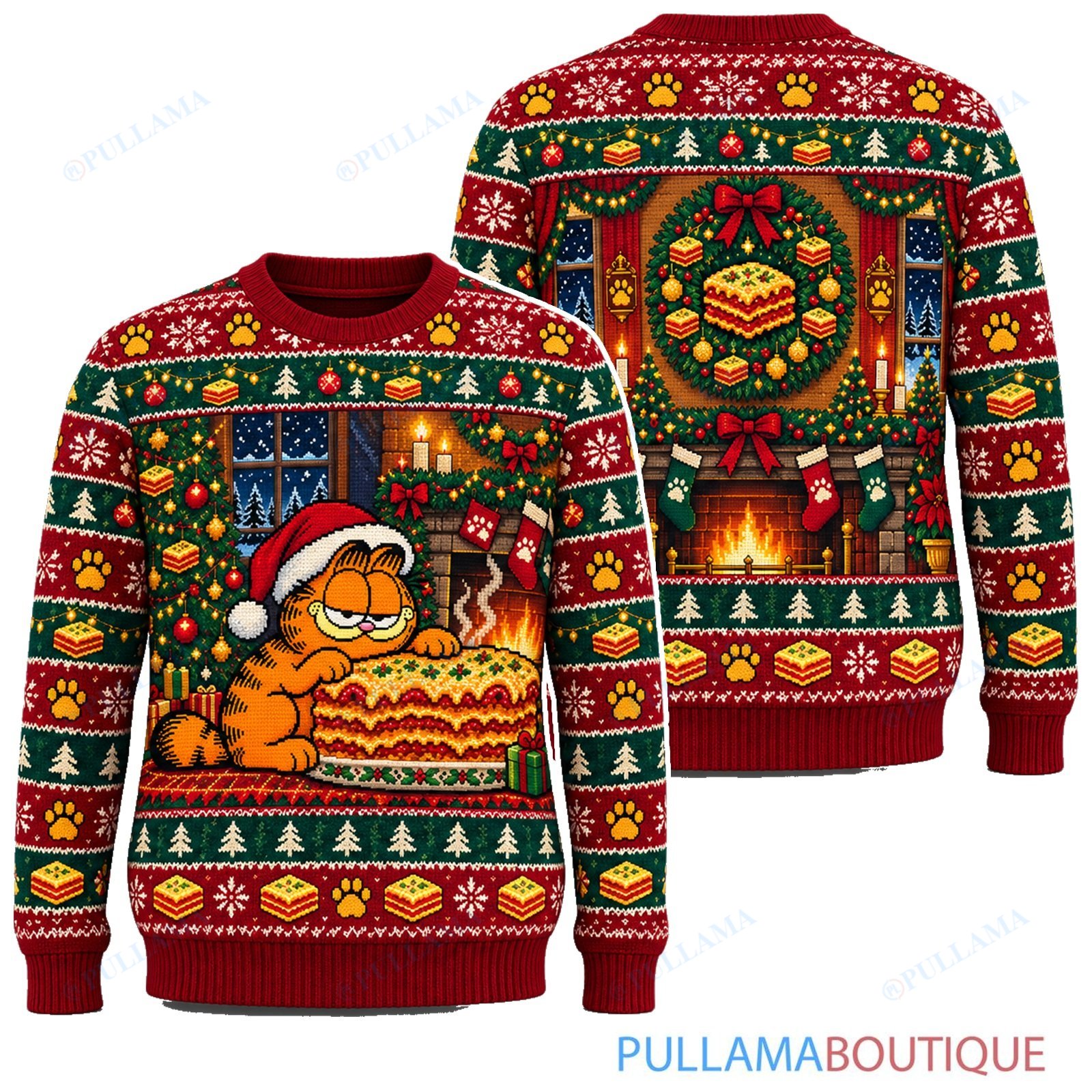 Garfield Christmas Lasagna Feast ugly christmas sweater