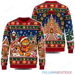Garfield Gingerbread Village ugly christmas sweater