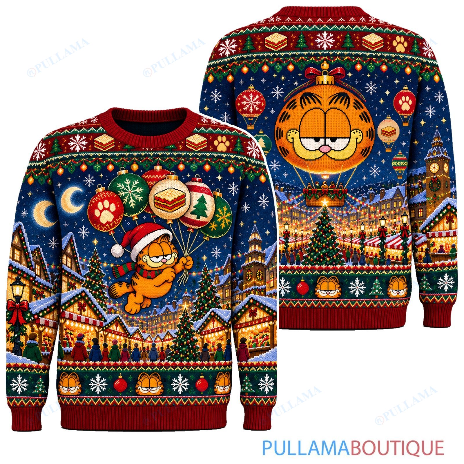 Garfield Holiday Hot Air Balloons ugly christmas sweater