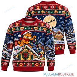 Garfield Rooftop Christmas Lights ugly christmas sweater