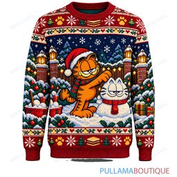 Garfield Snow Cat Building ugly christmas sweater