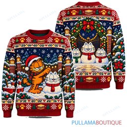 Garfield Snow Cat Building ugly christmas sweater
