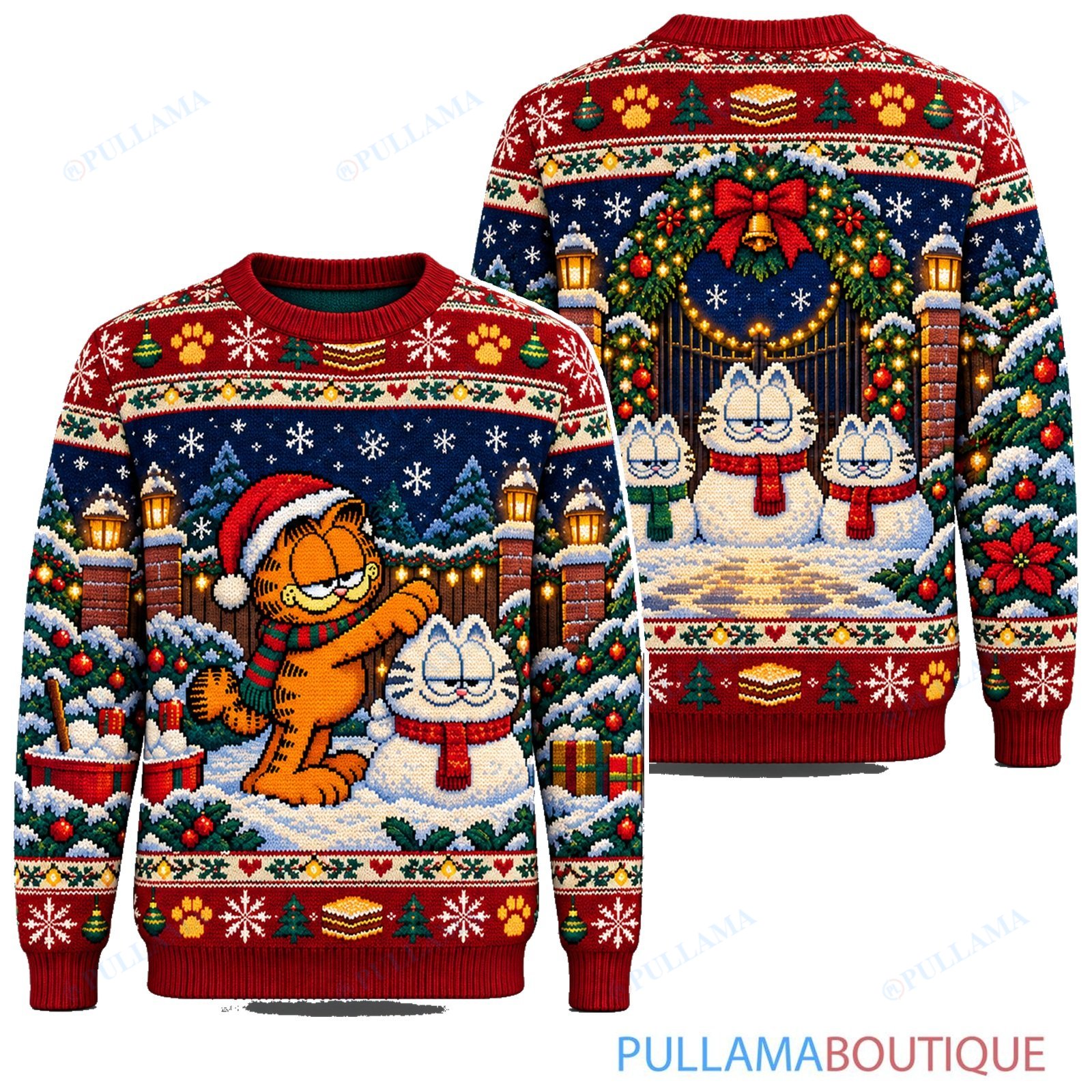 Garfield Snow Cat Building ugly christmas sweater