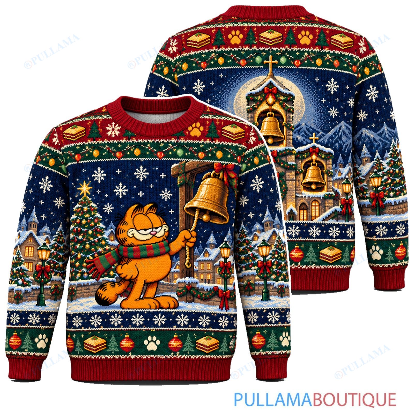 Garfield Christmas Bell Ringing ugly christmas sweater