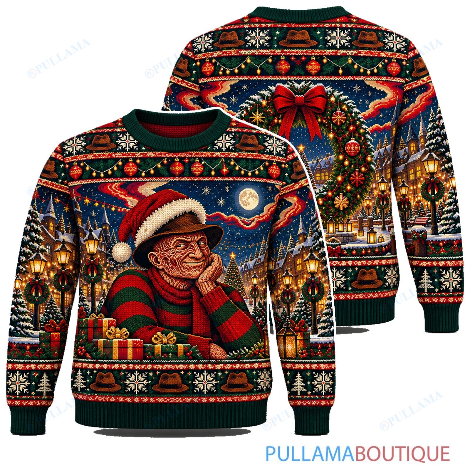 Freddy Krueger Town Square Wreath Market ugly christmas sweater