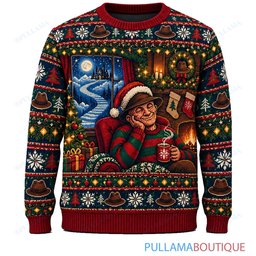Freddy Krueger Cozy Christmas Fireplace ugly christmas sweater