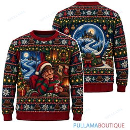 Freddy Krueger Cozy Christmas Fireplace ugly christmas sweater