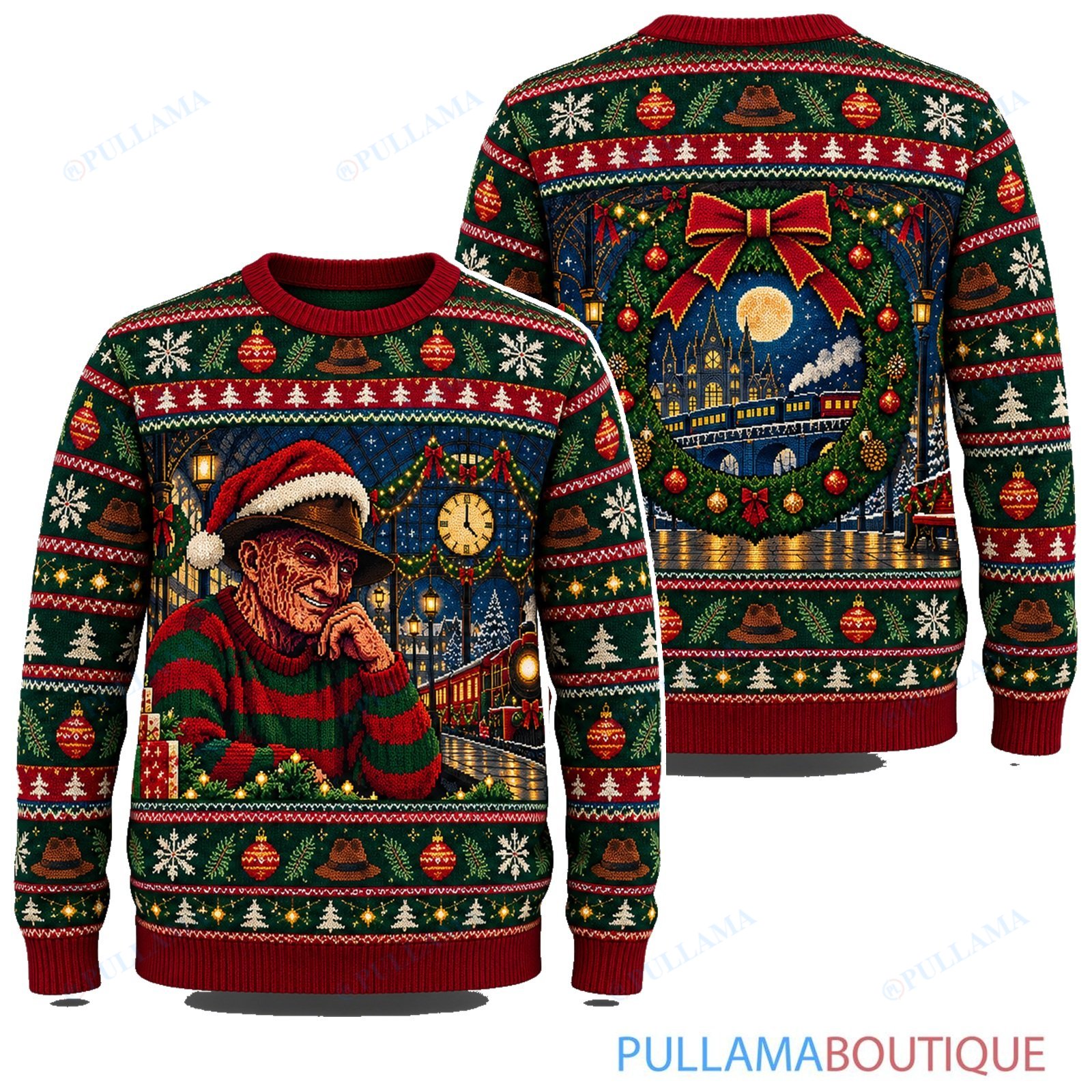 Freddy Krueger Christmas Railway Station ugly christmas sweater