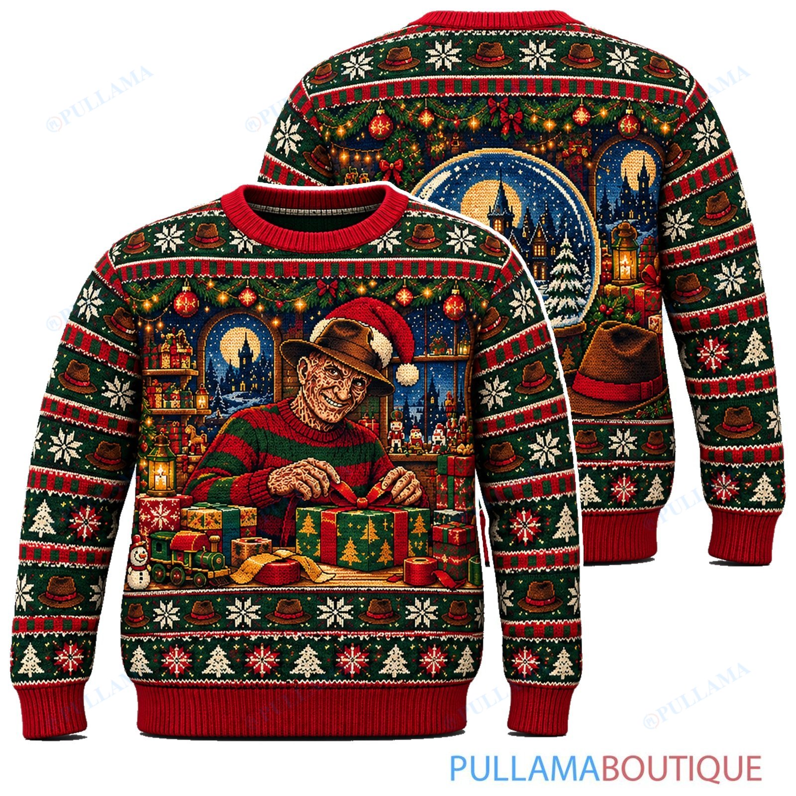 Freddy Krueger Christmas Gift Wrapping ugly christmas sweater