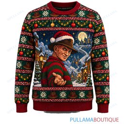 Freddy Krueger Moonlit Snow Globe ugly christmas sweater