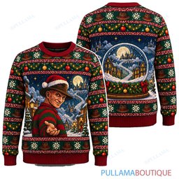 Freddy Krueger Moonlit Snow Globe ugly christmas sweater