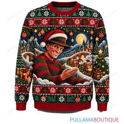 Freddy Krueger Gingerbread Village ugly christmas sweater