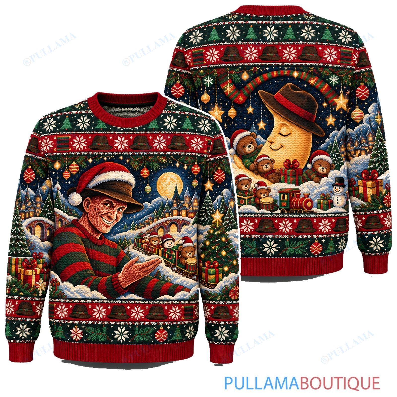 Freddy Krueger Gingerbread Village ugly christmas sweater