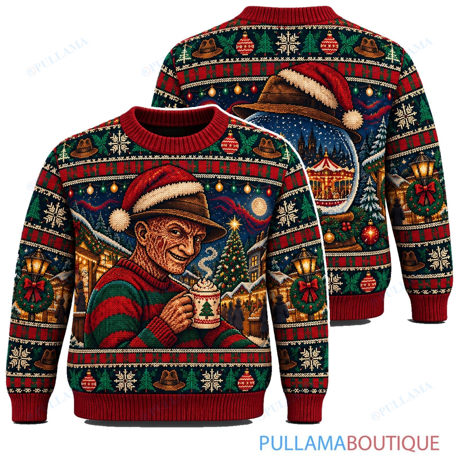 Freddy Krueger Holiday Cocoa Snow Globe ugly christmas sweater