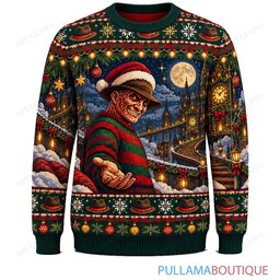 Freddy Krueger Midnight Christmas Clock ugly christmas sweater