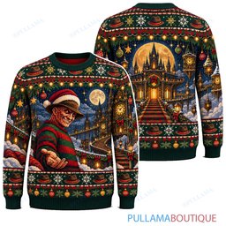 Freddy Krueger Midnight Christmas Clock ugly christmas sweater