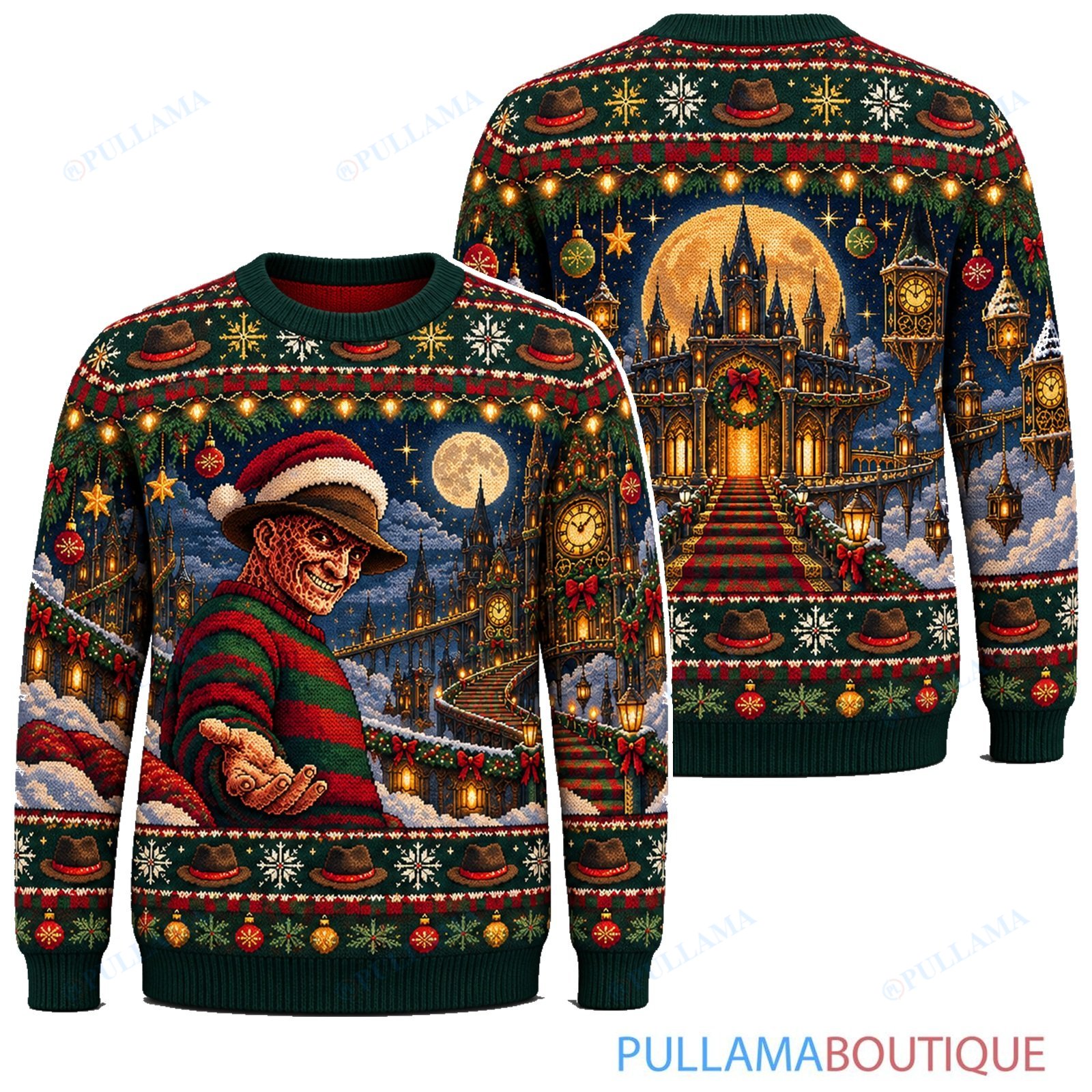 Freddy Krueger Midnight Christmas Clock ugly christmas sweater