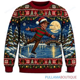 Freddy Krueger Holiday Ice Skating ugly christmas sweater