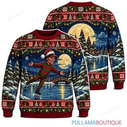 Freddy Krueger Holiday Ice Skating ugly christmas sweater
