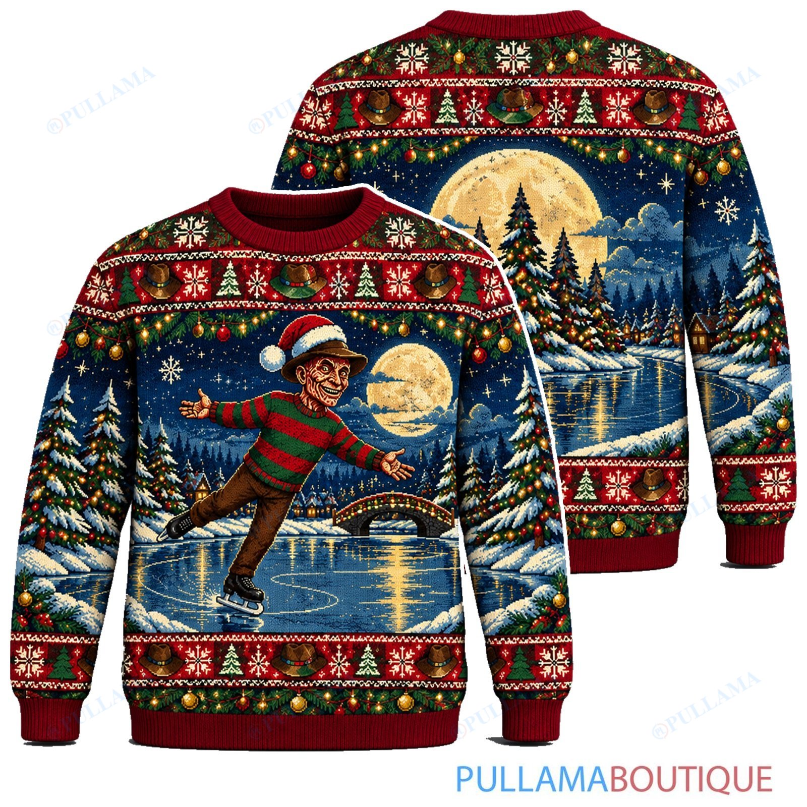 Freddy Krueger Holiday Ice Skating ugly christmas sweater